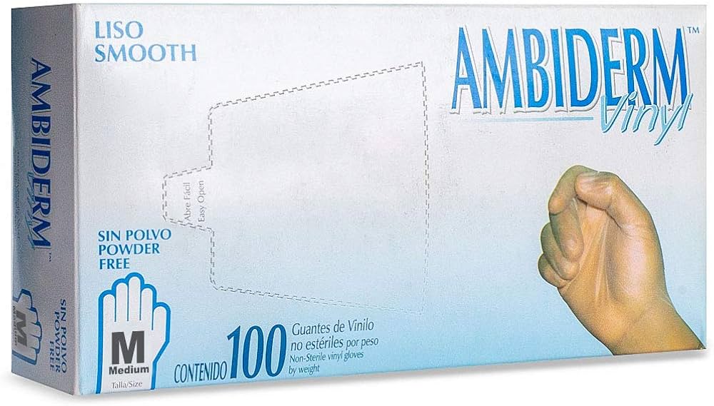 Guantes de vinyl sin polvo Ambiderm talla mediana | Caja con 100 piezas